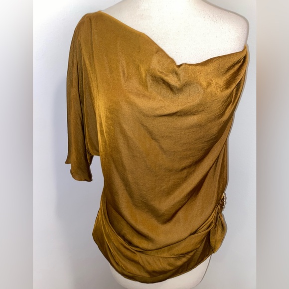 ZARA Asymmetrical Satin Effect Appliqué Off-Shoulder Bronze Top - Size M - NEW - Picture 4 of 8